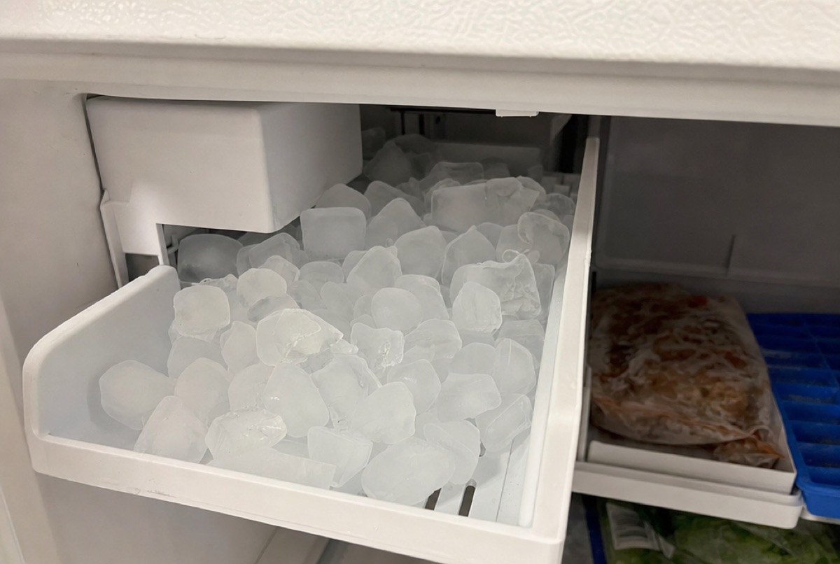 A refrigerator ice maker bin full of fresh ice after a service visit in Baltimore, MD, the repair Samsung french door owners schedule with Doctor Maintenance